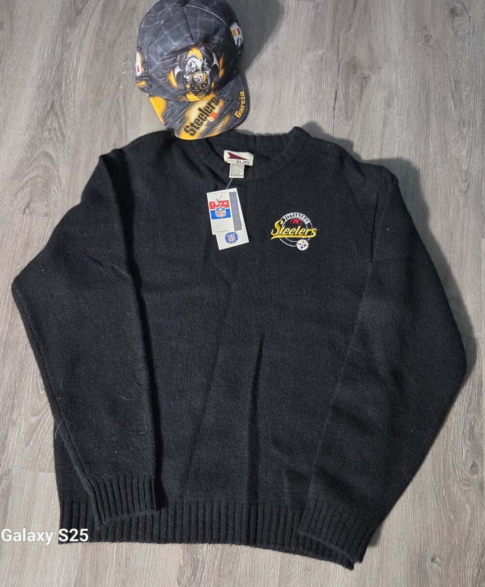 Pro Elite Pittsburgh Steelers Sweater Size L Black Wool NFL Embroidered